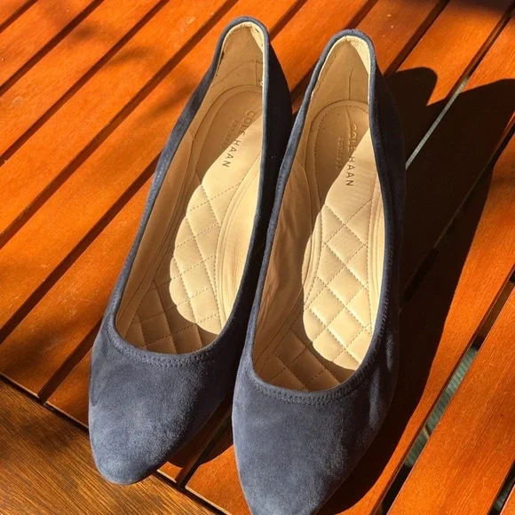 Cole Haan Sloane Wedge Pumps Blue Suede Size 8.5 Office Party Professional - Picture 1 of 5